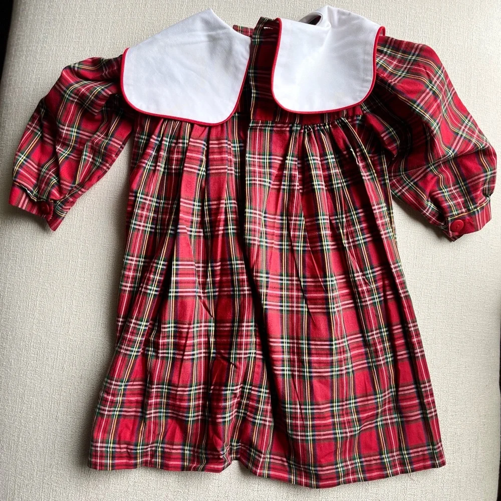 Vintage “Hearts Designs” Red Plaid Dress with Doll Appliqué. 24 months